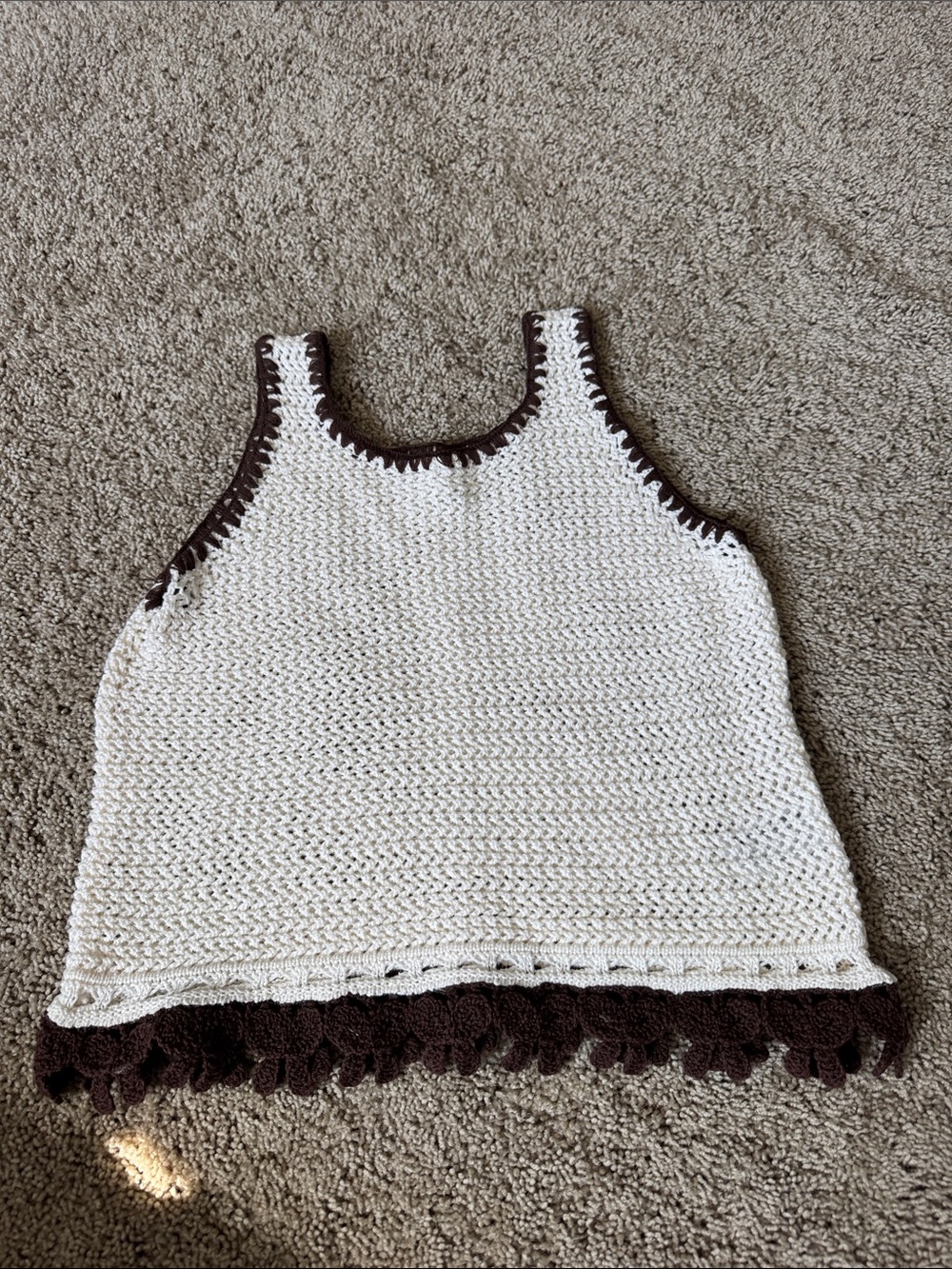 Brown and White Knit Tank Top